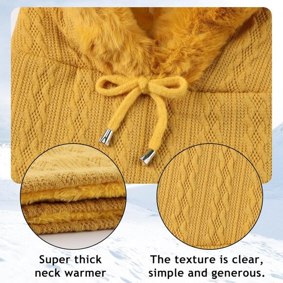 Women Yellow Polyester Warm Thick Fluff Beanie Neck Face Winter Balaclava - Picture 6 of 7